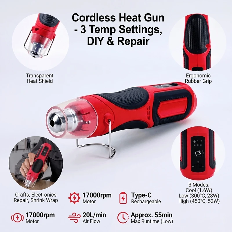 Heat Gun Small - Pistola termica portatile senza fili, mini,